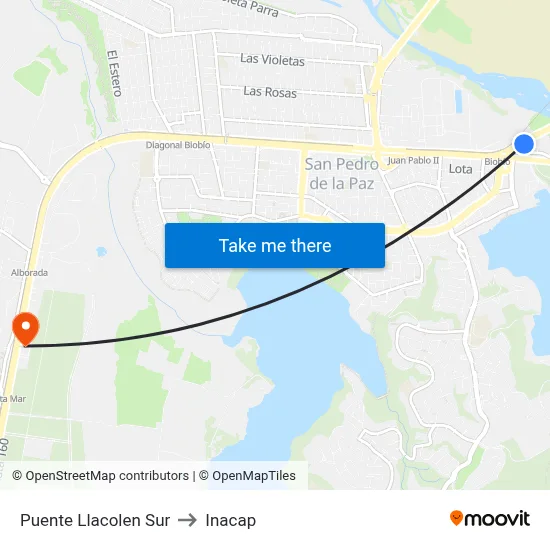 Puente Llacolen Sur to Inacap map