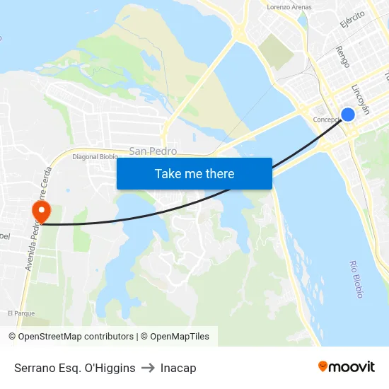 Serrano Esq. O'Higgins to Inacap map