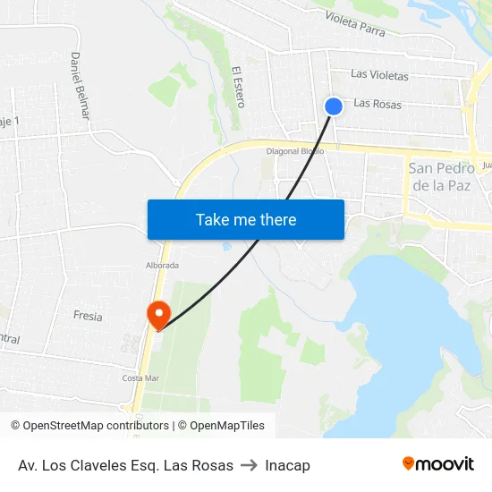 Av. Los Claveles Esq. Las Rosas to Inacap map