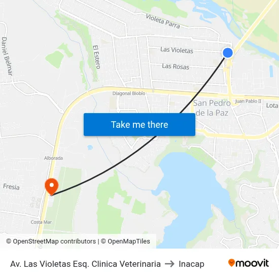 Av. Las Violetas Esq. Clinica Veterinaria to Inacap map
