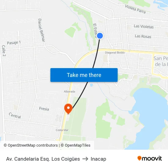Av. Candelaria Esq. Los Coigües to Inacap map