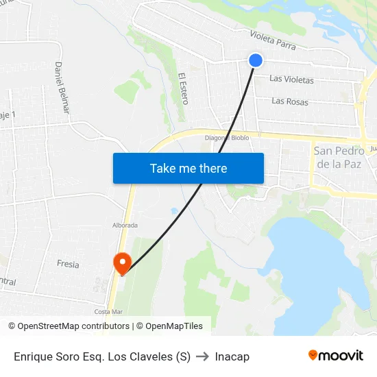 Enrique Soro Esq. Los Claveles (S) to Inacap map