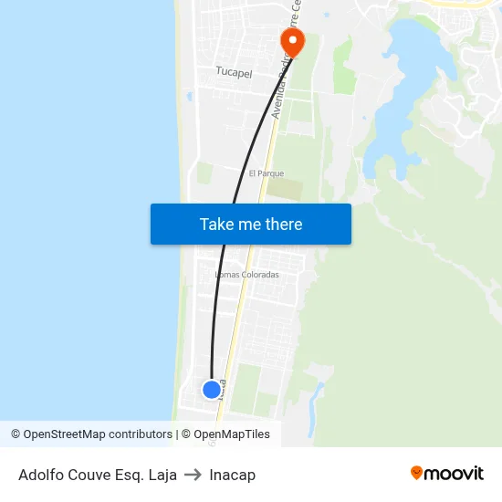 Adolfo Couve Esq. Laja to Inacap map