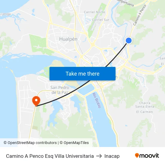 Camino A Penco Esq Villa Universitaria to Inacap map