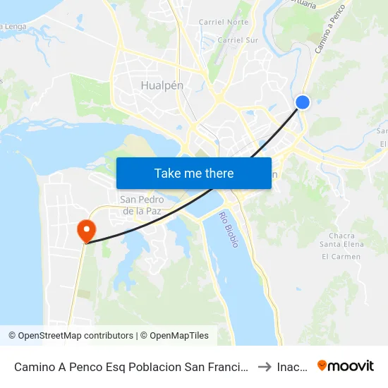 Camino A Penco Esq Poblacion San Francisco to Inacap map