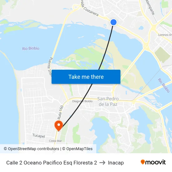 Calle 2  Oceano Pacifico Esq Floresta 2 to Inacap map