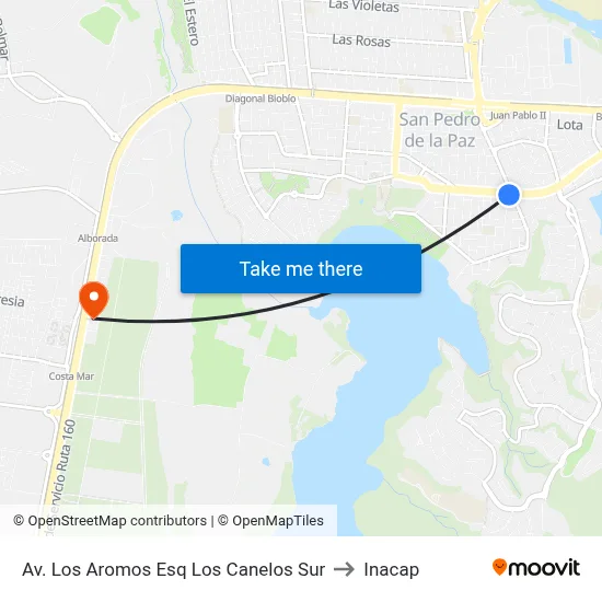 Av. Los Aromos Esq Los Canelos  Sur to Inacap map