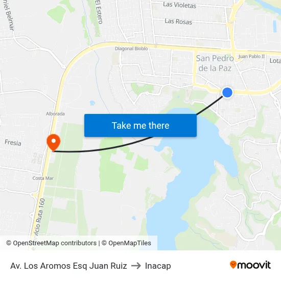 Av. Los Aromos Esq Juan Ruiz to Inacap map