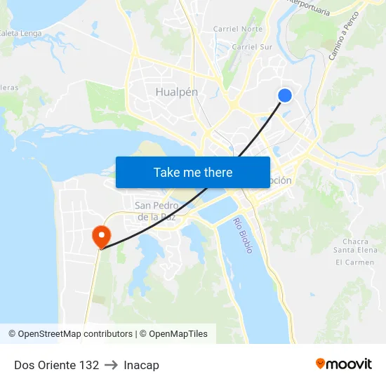 Dos Oriente  132 to Inacap map