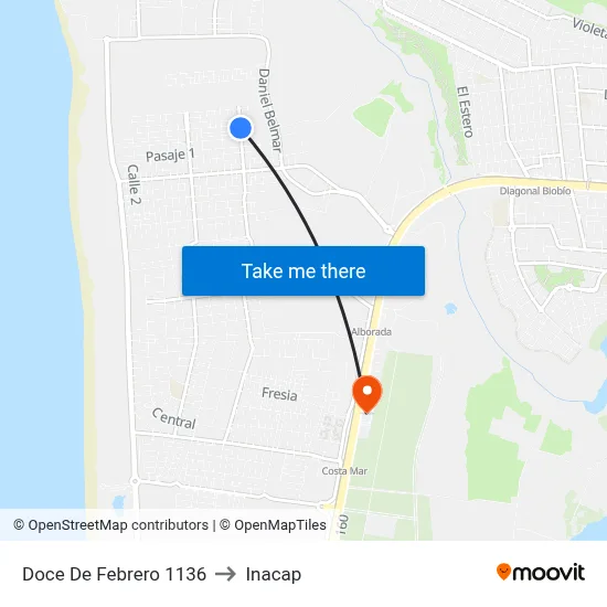 Doce De Febrero  1136 to Inacap map
