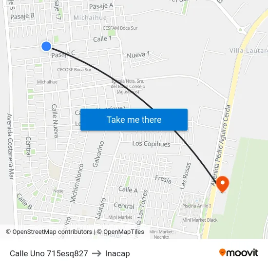 Calle Uno  715esq827 to Inacap map