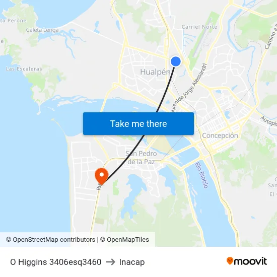 O Higgins  3406esq3460 to Inacap map