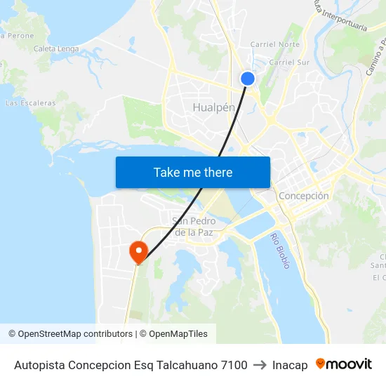 Autopista Concepcion Esq Talcahuano  7100 to Inacap map