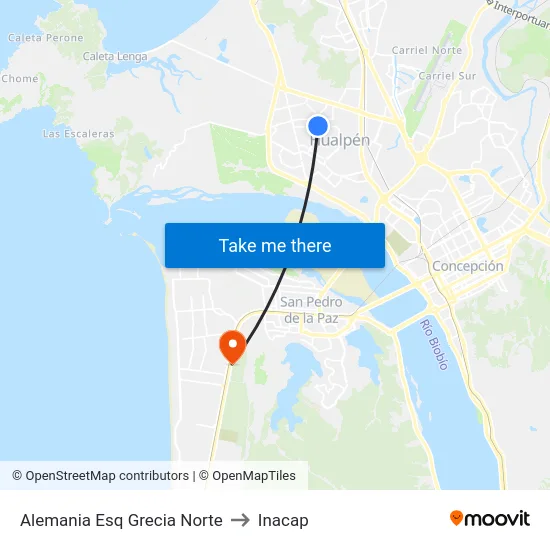 Alemania Esq Grecia Norte to Inacap map