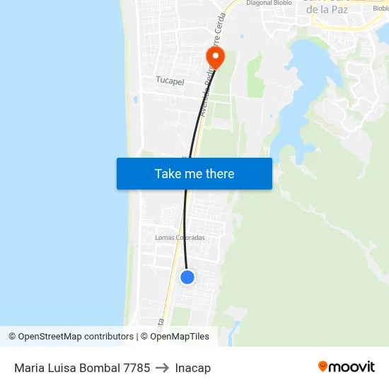 Maria Luisa Bombal 7785 to Inacap map
