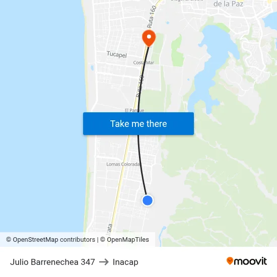 Julio Barrenechea  347 to Inacap map