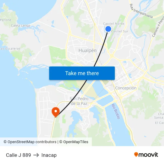 Calle J  889 to Inacap map