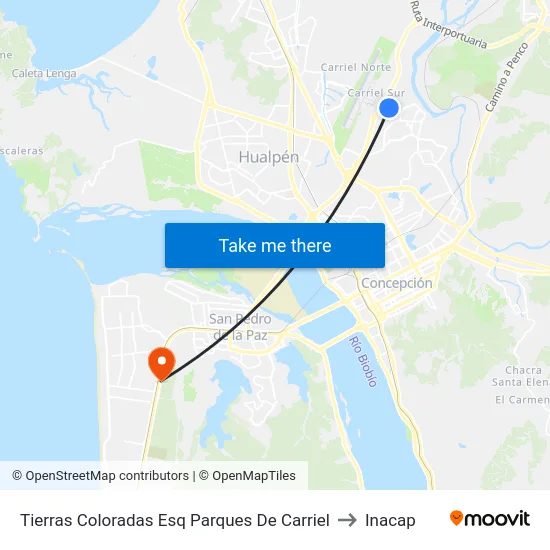 Tierras Coloradas Esq Parques De Carriel to Inacap map