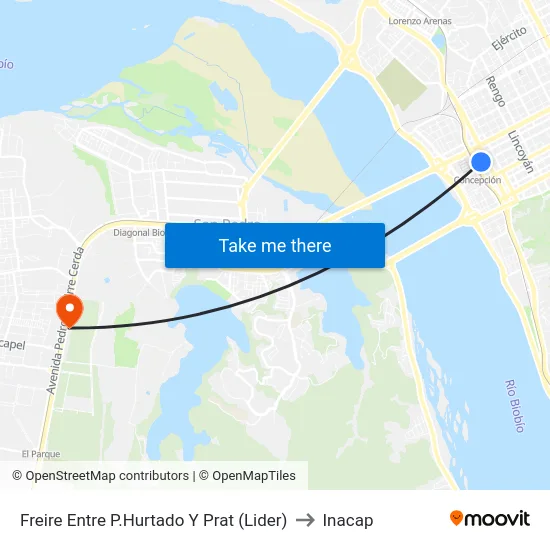 Freire  Entre P.Hurtado Y Prat (Lider) to Inacap map