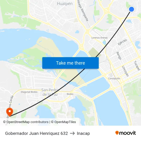 Gobernador Juan Henriquez  632 to Inacap map