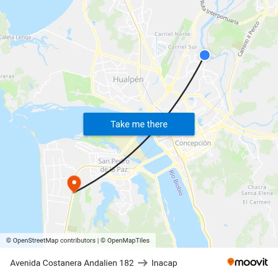 Avenida Costanera Andalien  182 to Inacap map