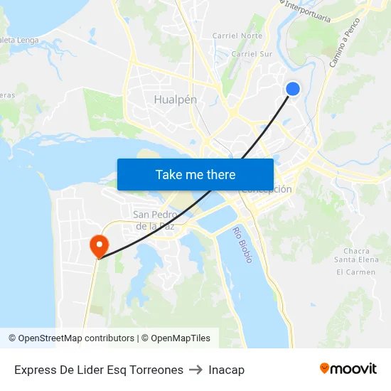 Express De Lider Esq Torreones to Inacap map