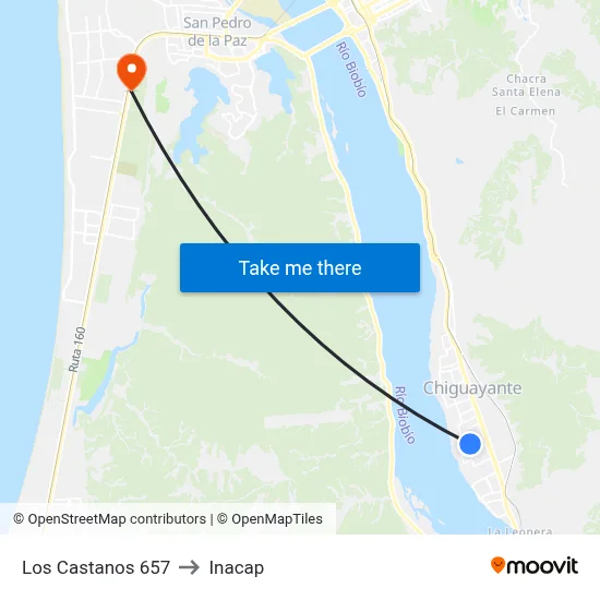 Los Castanos  657 to Inacap map