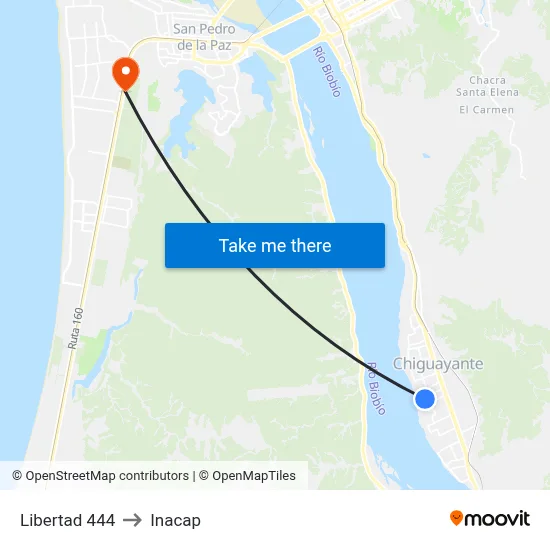 Libertad  444 to Inacap map