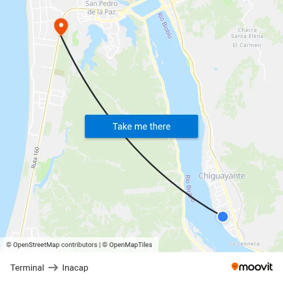 Terminal to Inacap map