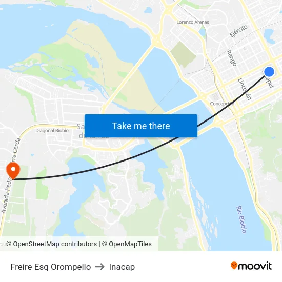 Freire Esq Orompello to Inacap map