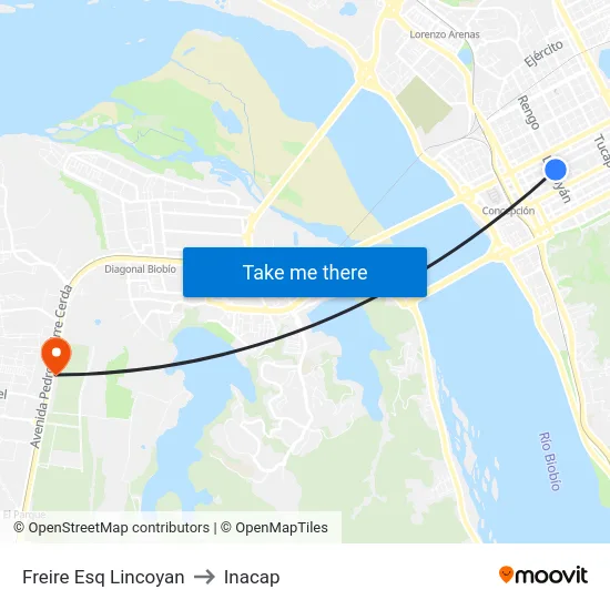 Freire Esq Lincoyan to Inacap map