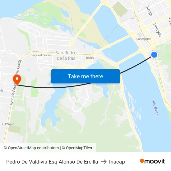 Pedro De Valdivia Esq Alonso De Ercilla to Inacap map