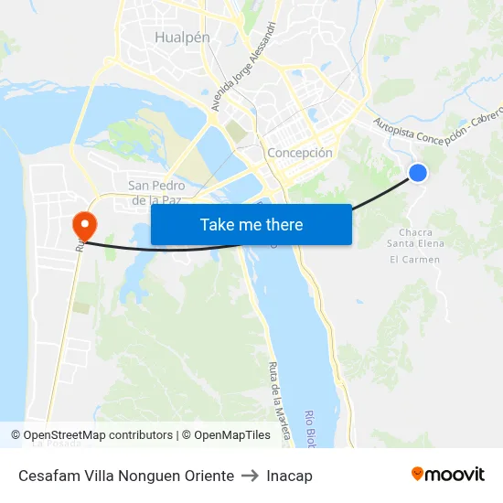 Cesafam Villa Nonguen  Oriente to Inacap map
