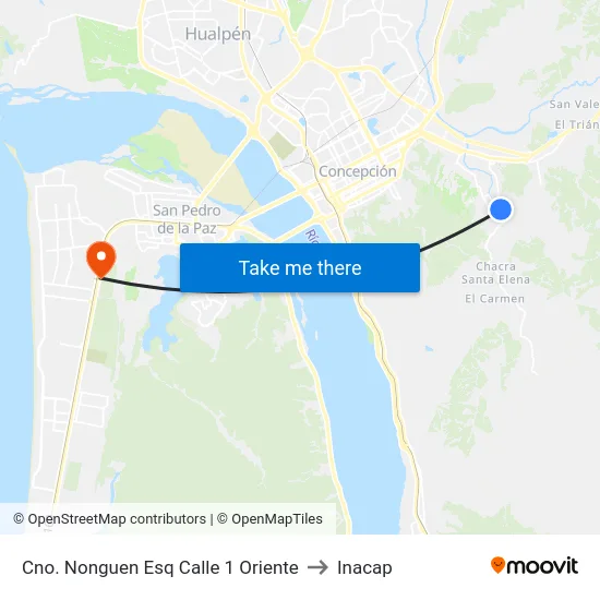 Cno. Nonguen Esq Calle 1  Oriente to Inacap map