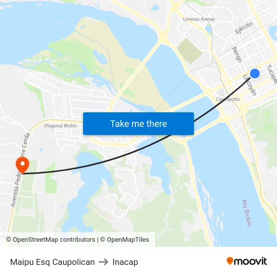 Maipu Esq Caupolican to Inacap map