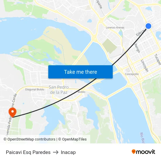 Paicavi Esq Paredes to Inacap map