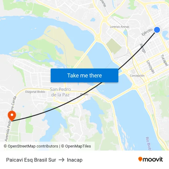 Paicavi Esq Brasil  Sur to Inacap map