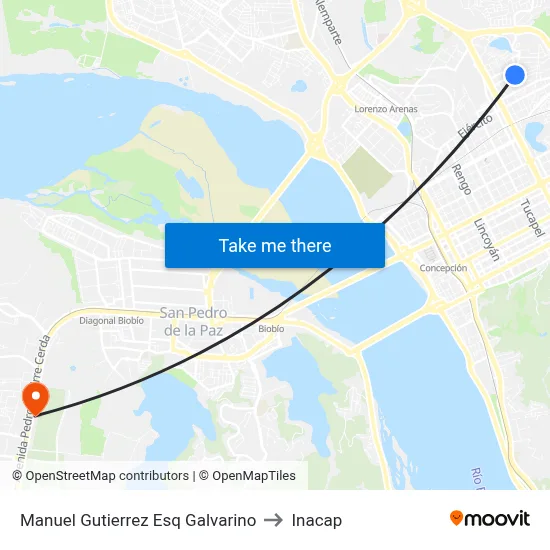 Manuel Gutierrez Esq Galvarino to Inacap map