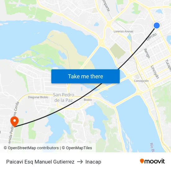 Paicavi Esq Manuel Gutierrez to Inacap map