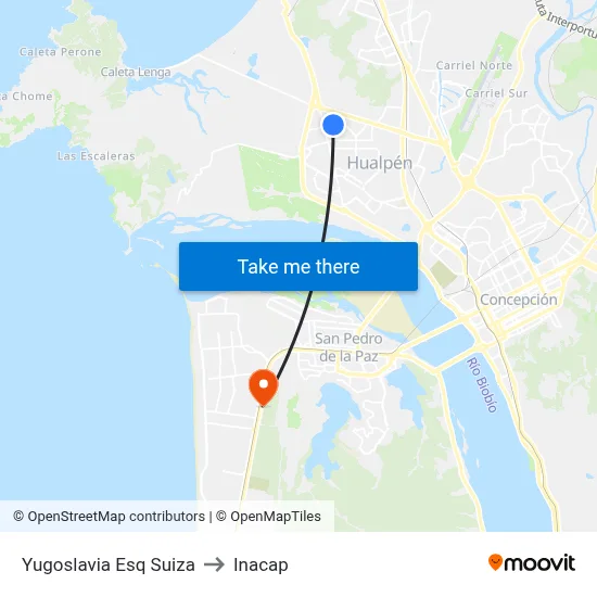 Yugoslavia Esq Suiza to Inacap map