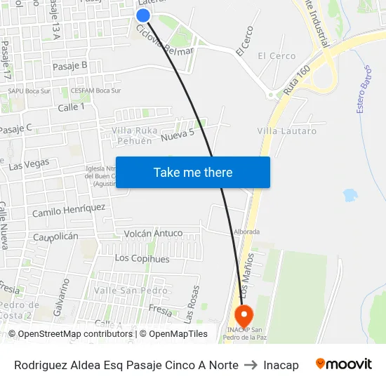 Rodriguez Aldea Esq Pasaje Cinco A  Norte to Inacap map