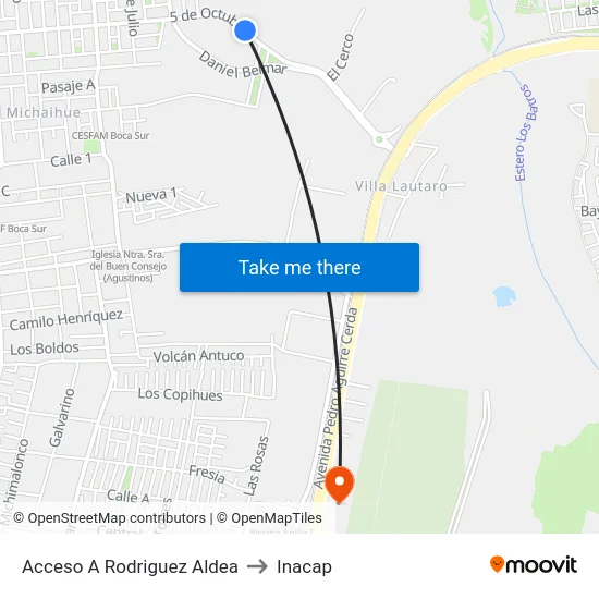 Acceso A Rodriguez Aldea to Inacap map