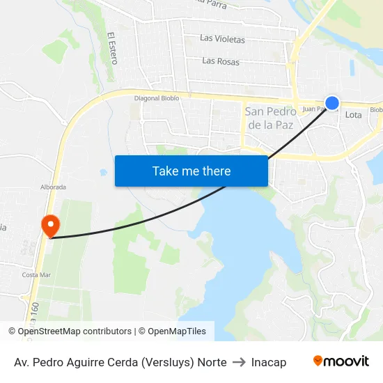 Av. Pedro Aguirre Cerda (Versluys)  Norte to Inacap map