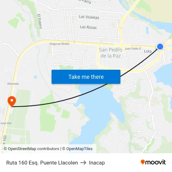 Ruta 160 Esq. Puente Llacolen to Inacap map