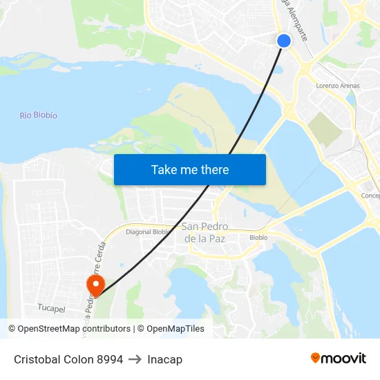Cristobal Colon 8994 to Inacap map