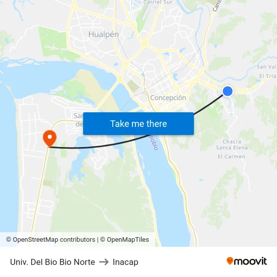 Univ. Del Bio Bio  Norte to Inacap map