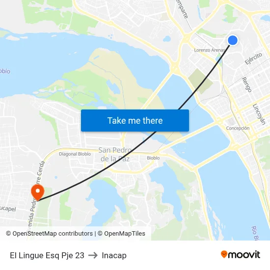 El Lingue Esq Pje 23 to Inacap map