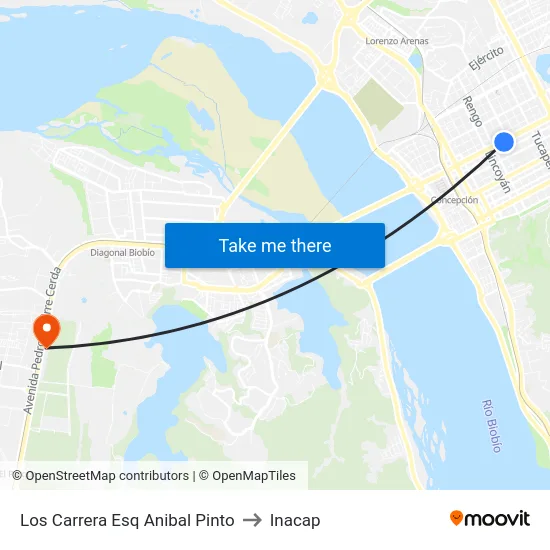 Los Carrera Esq Anibal Pinto to Inacap map