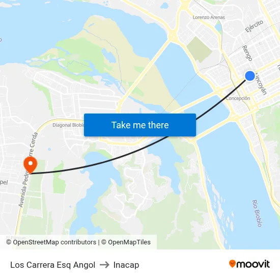 Los Carrera Esq Angol to Inacap map