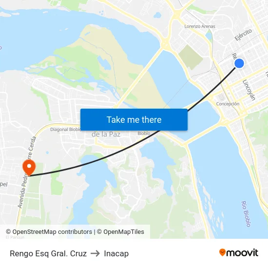 Rengo Esq Gral. Cruz to Inacap map